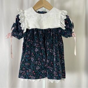 Vintage The Charming Hour Jan Briggs 24 Months Velvet Lace Ribbon Bow Dress